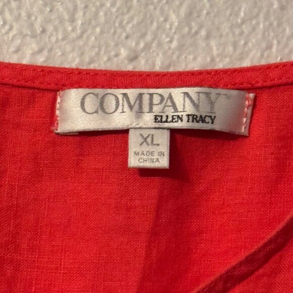 Company Ellen Tracy Sz XL Coral Linen Tunic With Zipper Detail & Front Pockets - Picture 2 of 12